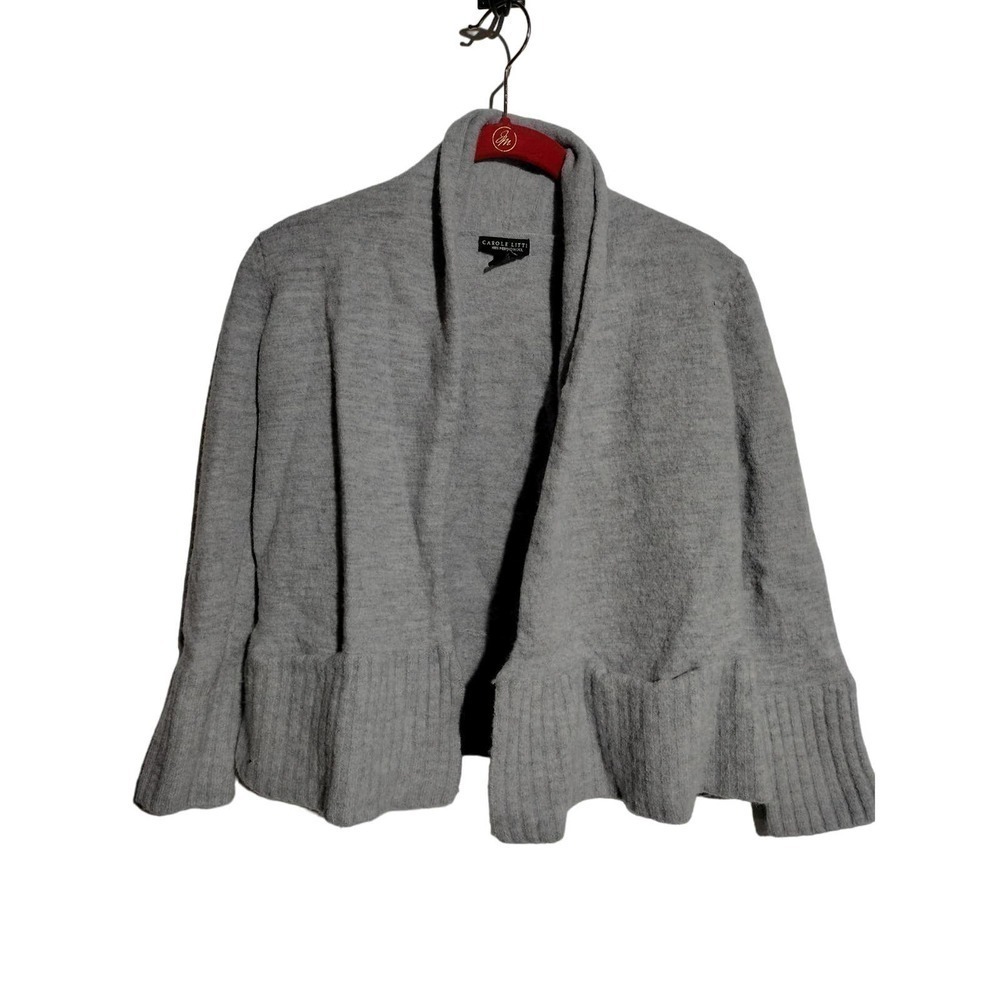 Carole Little Gray 100% Merino Wool Youth Girls Open Front Sweater Size medium